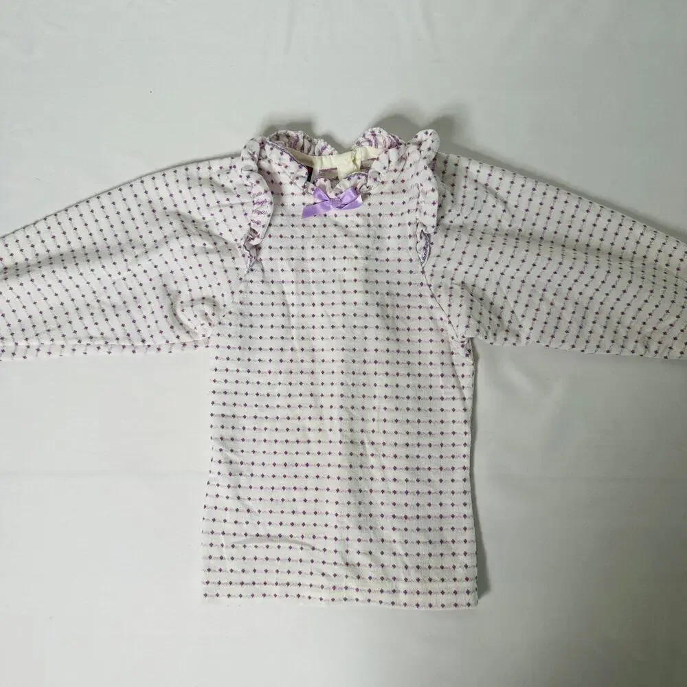 Vintage 1980s Carters Purple Diamond Dotted Ruffle Balloon Sleeve Top Sz 4T